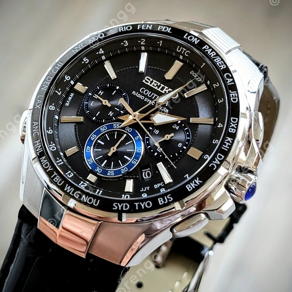 Seiko Coutura Men's Black Chronograph Leather Strap Watch